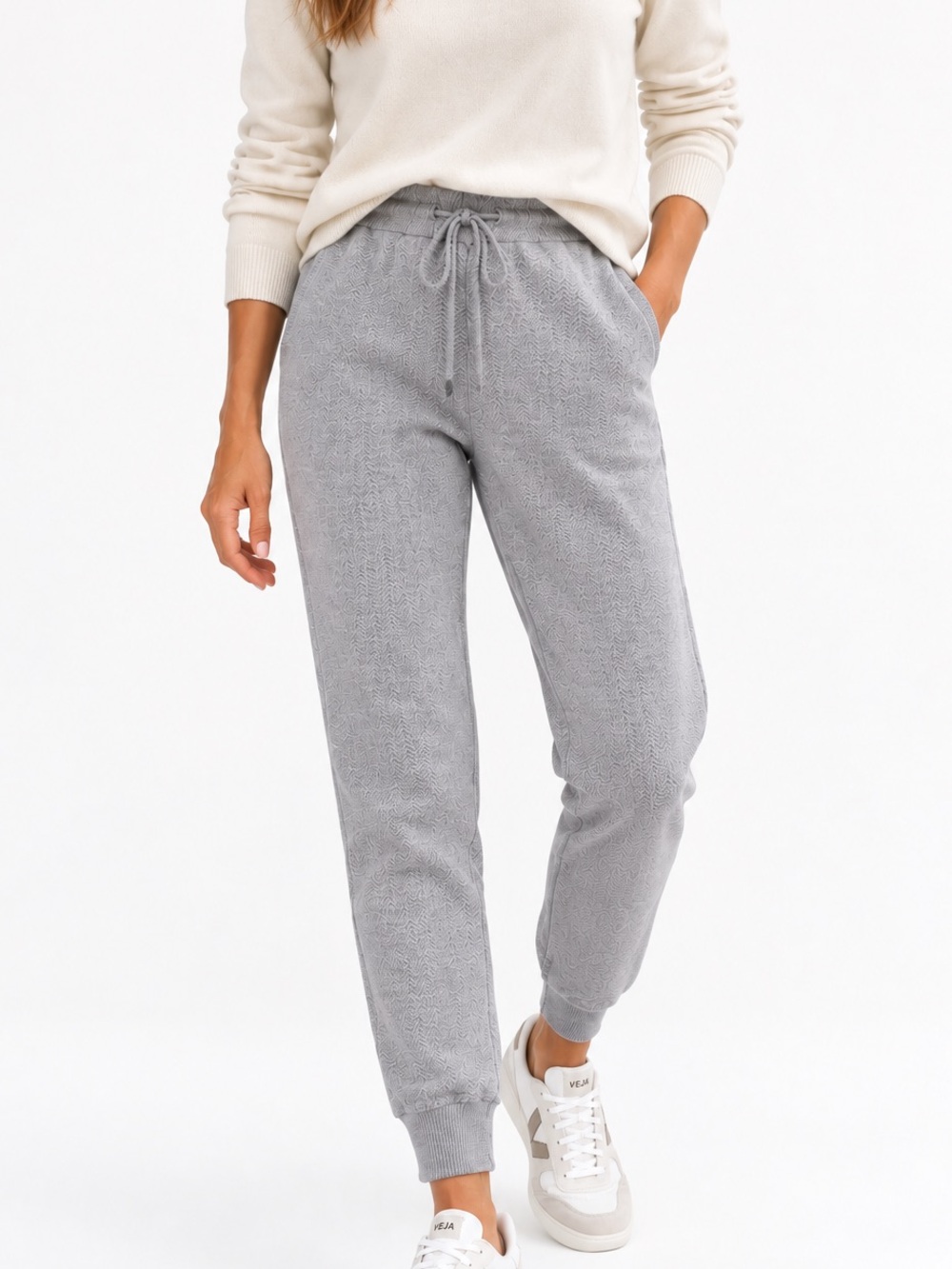 Tuckernuck Luxe Gray Herringbone Joggers Elevated Athleisure Travel Small NWT